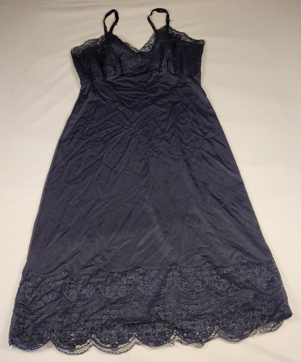 Vtg Van Raalte Full Slip Womens Medium Black Lace Full Nylon Opaquelon Lingerie